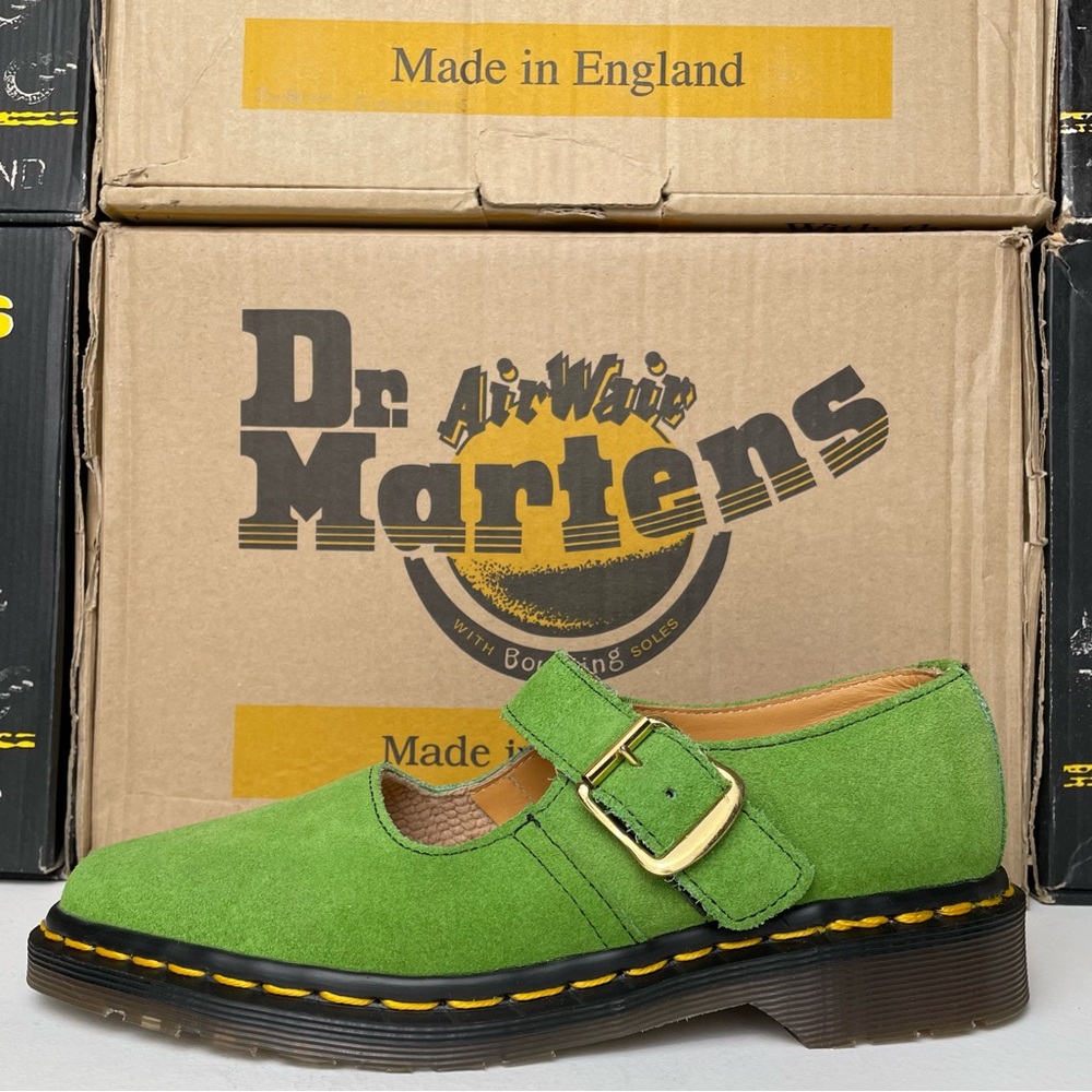 Vintage Dr. Martens England Green Suede Leather Point Toe Strap Mary Janes UK 4 - Picture 6 of 15
